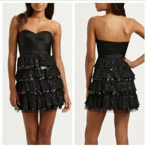 BCBG MAXAZRIA AVA Tier Black Sequin Dress Size 2